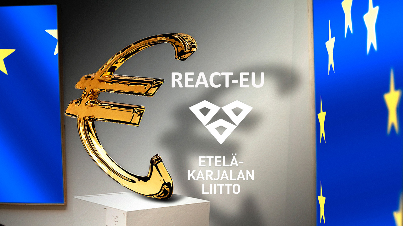 kuvituskuva eurosta React EU tekstillä keskellä liiton logo