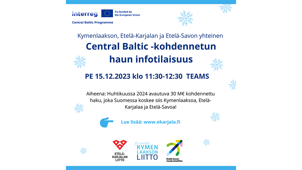 Central Baltic -hakuinfo Kaakkois-Suomen maakunnille 15.12.2023